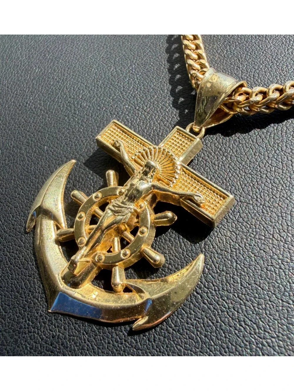 Jewelry 14k solid Yellow Gold Jesus Anchor Pendant charm